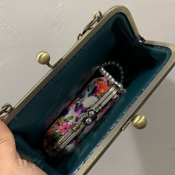 Vintage Handsewn Genuine Leather Floral Print Kisslock Purse & Small clutch Set - Picture 9 of 16